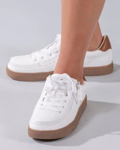 FINAL SALE - Women's White (Brown Mustache) BILLY Low Sneakers -Outlet Billy Footwear Store BW20007 100 Studio2 704x880 1